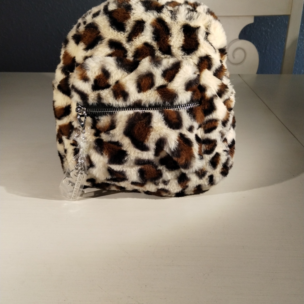 Fuzzy Leopard Print Backpack NWT - image 1